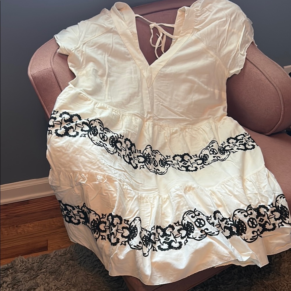 Elegant Ivory and Black Embroidered Dress